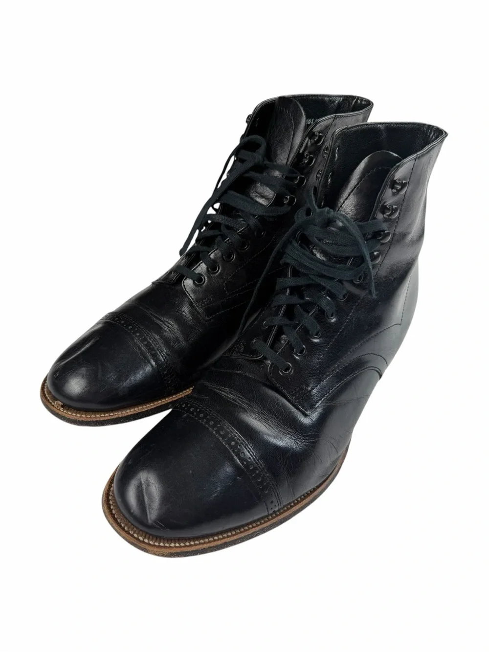Stacy Adams Men’s Cap Toe Leather Lace Up Boots In Black Size 9.5 2E Wide Width